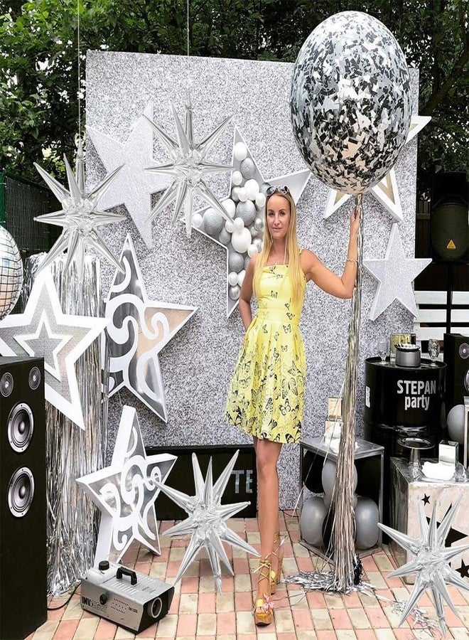 MDOZQ Silver Star Balloons 6pcs Foil Mylar Balloons 22 Inch Large Cone Spike Explosion Star Balloon Party Decorations for Christmas Birthday Bachelorette Disco Party - Image 5