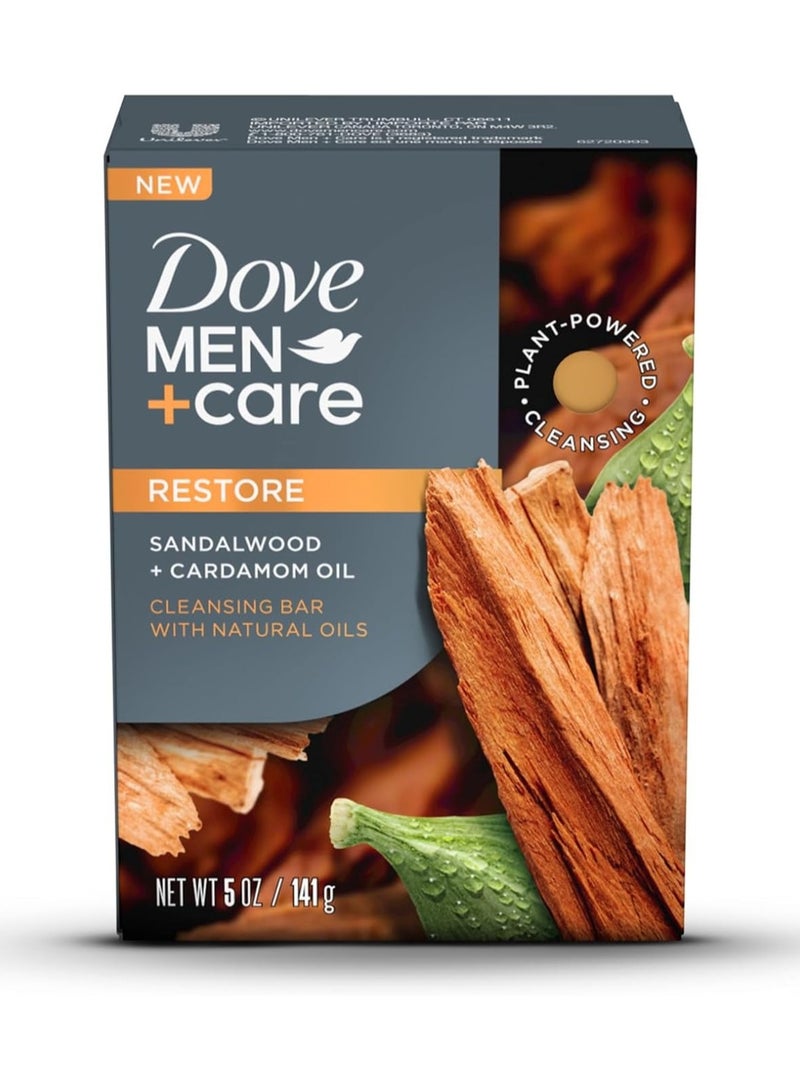 صابونة دوف مين+كير لتنظيف البشرة، ريستور، 4 في 1، للشعر والجسم والوجه والحلاقة، برائحة خشب الصندل وزيت الهيل، 141 غرام