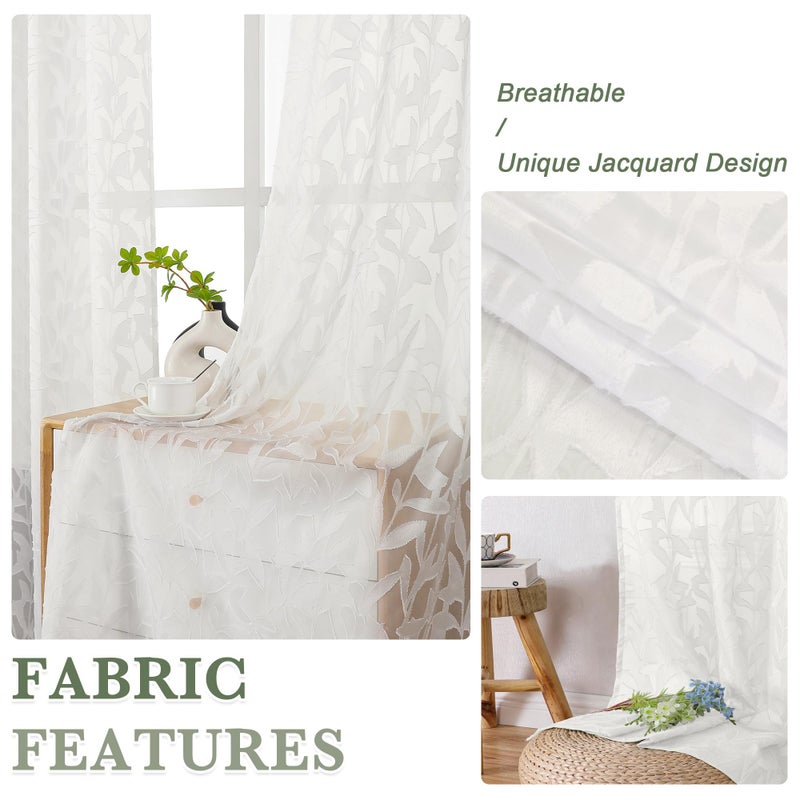 Lecloud Leia Ivory Sheer Curtains 45 Inch Length 2 Panels, Elegant Balance Light & Privacy Jacquard Textured Leaf Voile Curtains, Dual Rod Pockets Drapes for Bedroom Living Room, Each 28" W x 45" L - Image 4