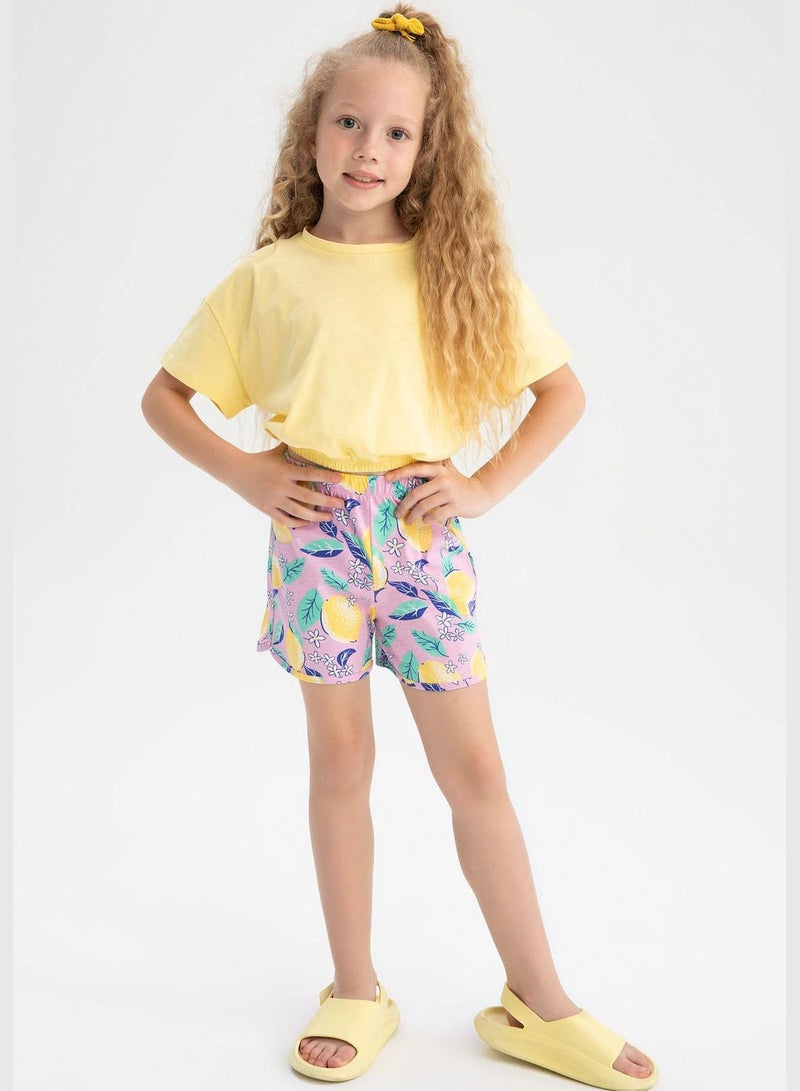 DeFacto Short Sleeve Crop Top & Floral Print Mini Shorts - Image 1