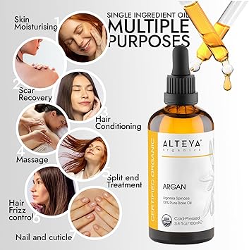 Alteya Organic Argan Oil 100ml 100 USDA Certified Organic Pure Natural Cold Pressed Argan Carrier Oil Moisturising Nourishing Premium Therapeutic Grade Skin Treatment - Image 4