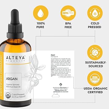 Alteya Organic Argan Oil 100ml 100 USDA Certified Organic Pure Natural Cold Pressed Argan Carrier Oil Moisturising Nourishing Premium Therapeutic Grade Skin Treatment - Image 3