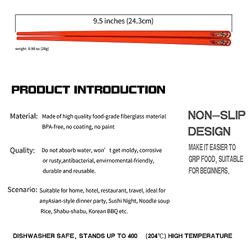 HuaLan Colorful Fiberglass Chopsticks, Dishwasher Safe Chopsticks, Reusable Non-slip Chop Sticks, 9 1/2 Inches, 5 Pairs - Image 4