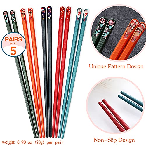 HuaLan Colorful Fiberglass Chopsticks, Dishwasher Safe Chopsticks, Reusable Non-slip Chop Sticks, 9 1/2 Inches, 5 Pairs - Image 2
