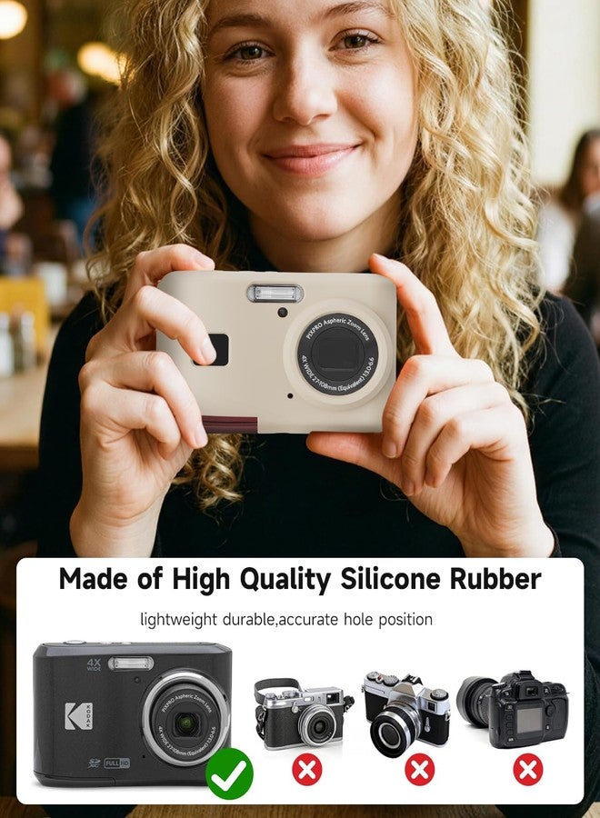 TUOOUT Silicone Case for PIXPRO FZ45 Digital Camera with Screen Protector and Lanyard for PIXPRO FZ45 Accessories - (Rice White) - Image 2