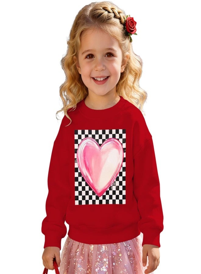 KEKEMI Toddler Girl Valentines Day Sweatshirt Checkered Heart Graphic Shirt Long Sleeve Holiday Outfit Crew Neck Pullover Top(Red,5-6T) - Image 1