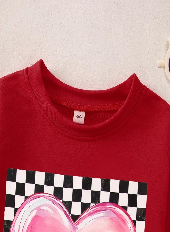 KEKEMI Toddler Girl Valentines Day Sweatshirt Checkered Heart Graphic Shirt Long Sleeve Holiday Outfit Crew Neck Pullover Top(Red,5-6T) - Image 5