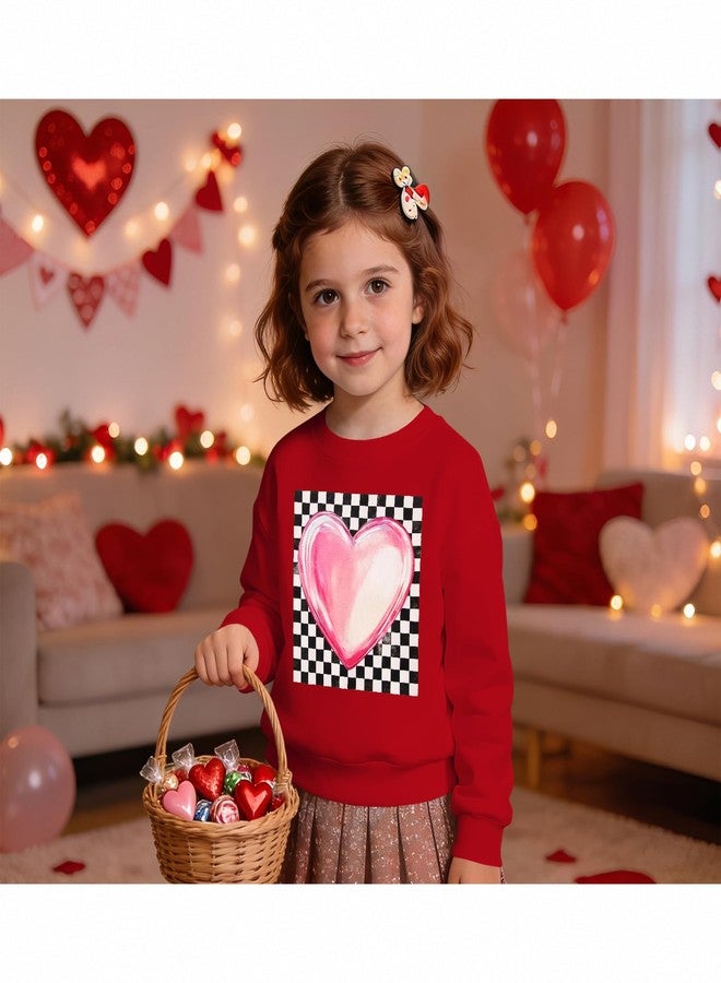 KEKEMI Toddler Girl Valentines Day Sweatshirt Checkered Heart Graphic Shirt Long Sleeve Holiday Outfit Crew Neck Pullover Top(Red,5-6T) - Image 2