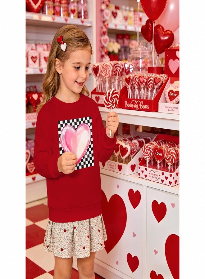 KEKEMI Toddler Girl Valentines Day Sweatshirt Checkered Heart Graphic Shirt Long Sleeve Holiday Outfit Crew Neck Pullover Top(Red,5-6T) - Image 4
