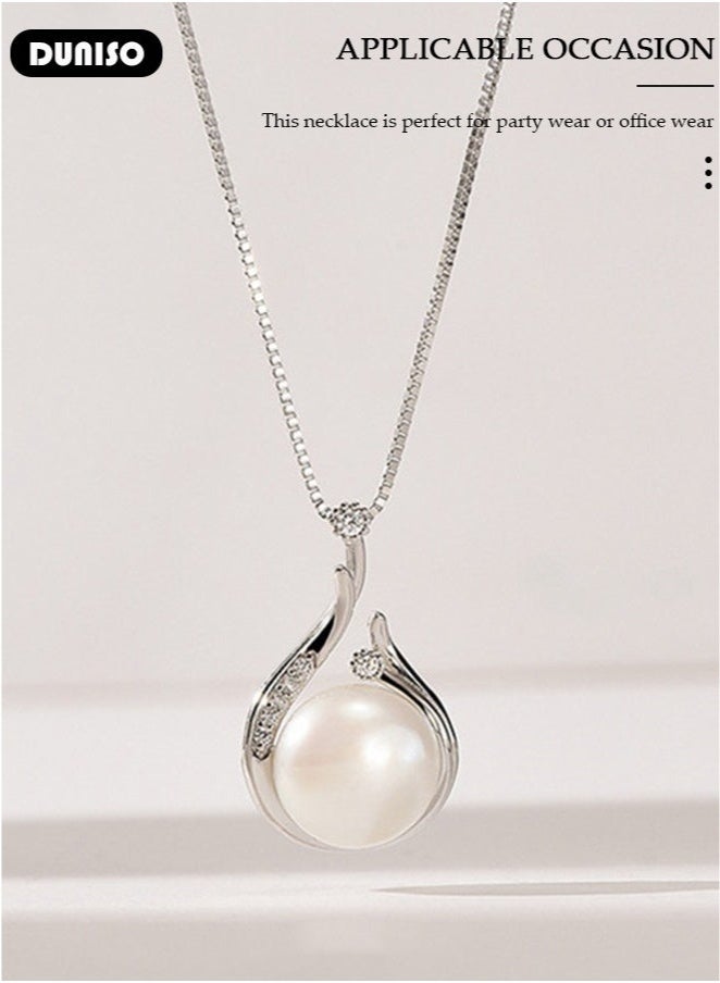 DUNISO Pearl Pendant Necklace for Women, Exquisite Freshwater Cultured Pearls, Master Level Crafts, 925 Sterling Silver, Noble Temperament, Colorfast, Fashion Jewelry, Gift for Mom, Wife and Daughter  - Image 4