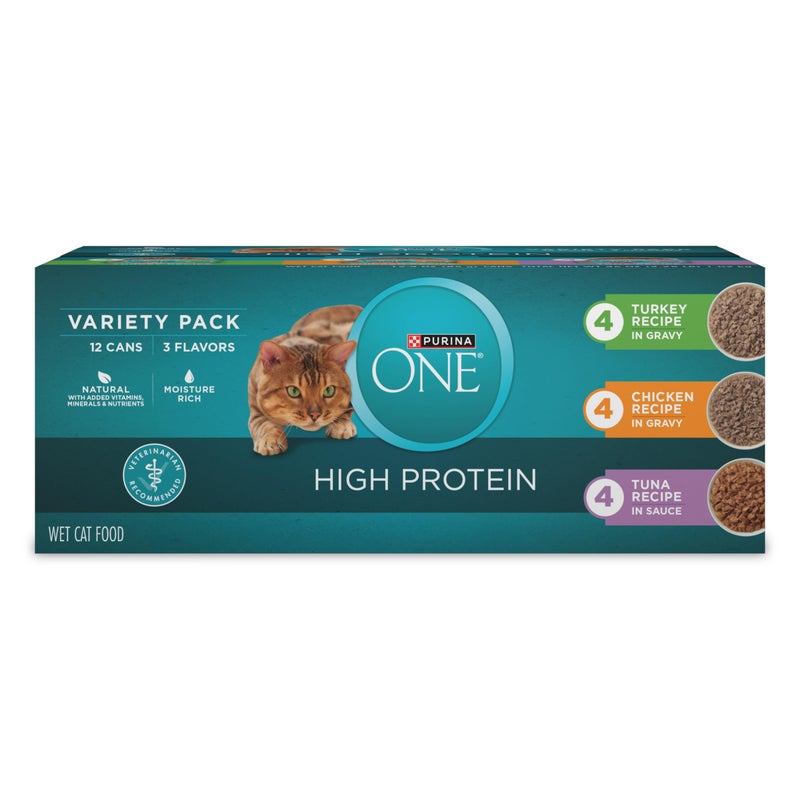 Purina ONE Natural, High Protein Cat Food Variety Pack, Turkey, Chicken and Tuna Recipes - (2 Packs of 12) 3 oz. Cans - Image 1