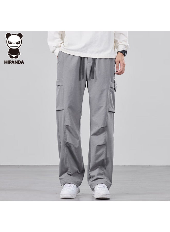 Hipanda Casual Pants For Men, American-style Spring Trendy Loose-fit Versatile Straight-leg Wide-leg Casual Cargo Trousers, Gray, 2XL - Image 1
