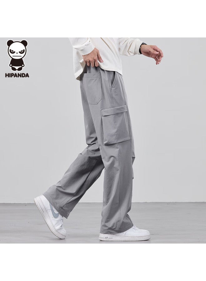 Hipanda Casual Pants For Men, American-style Spring Trendy Loose-fit Versatile Straight-leg Wide-leg Casual Cargo Trousers, Gray, 2XL - Image 2
