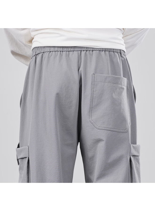 Hipanda Casual Pants For Men, American-style Spring Trendy Loose-fit Versatile Straight-leg Wide-leg Casual Cargo Trousers, Gray, 2XL - Image 5