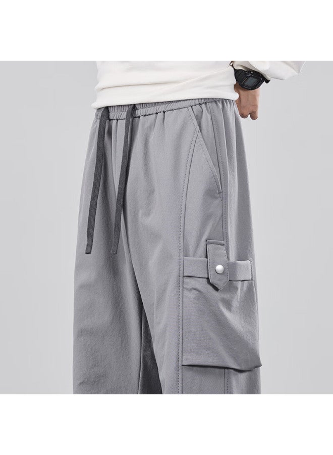 Hipanda Casual Pants For Men, American-style Spring Trendy Loose-fit Versatile Straight-leg Wide-leg Casual Cargo Trousers, Gray, 2XL - Image 3