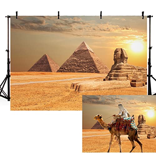 Eainb 10x8ft Egypt Sphinx Pyramid Backdrop Egyptian Travel Themed Party Photography Background Ancient Architecture Ruins Sky Clouds Boy Birthday Decor Adults Portraits Nature Scenic Photo Studio Props - Image 1