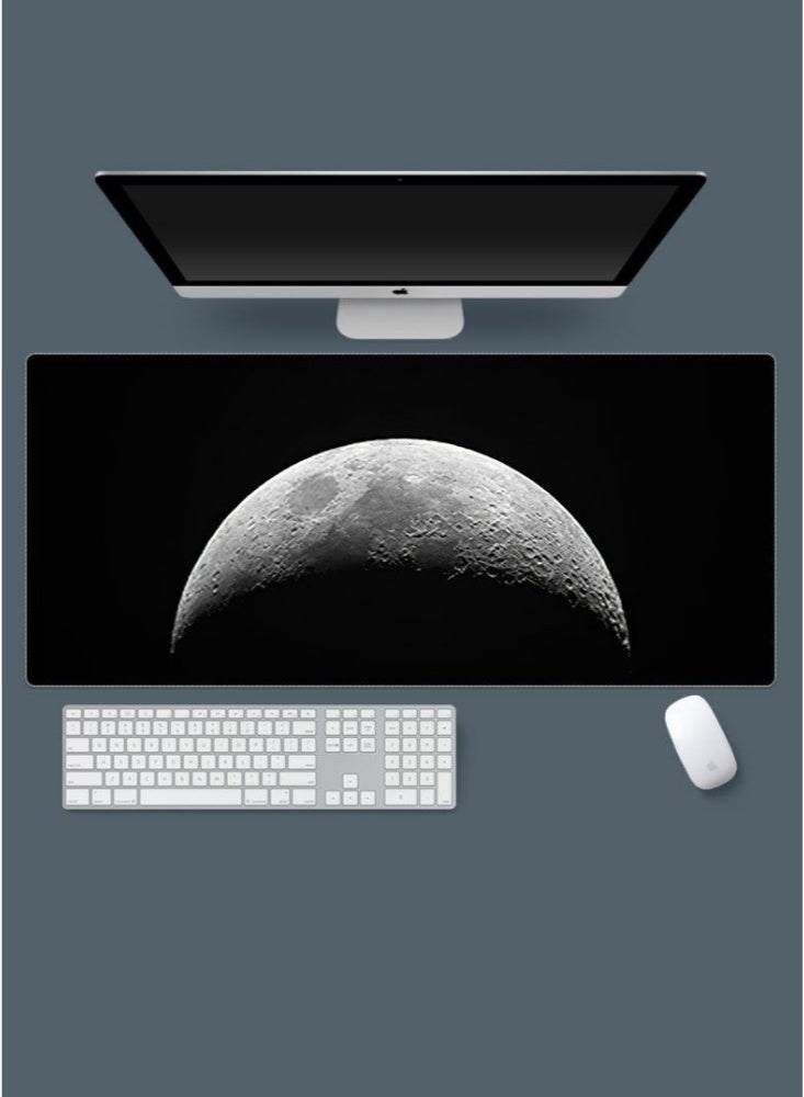 وسادة ماوس ألعاب كبيرة بمقاس 700×300×3 مم بتصميم خيال علمي كوني، حواف مخيطة، وسادة ماوس ممتدة، سطح قماش ناعم، قاعدة مطاطية غير قابلة للانزلاق، مقاومة للماء، وسادة ماوس ممتدة مريحة، وسادة مكتب مقاومة للانسكاب، وسادة مكتب للوحة المفاتيح والماوس، لون أسود (سطح القمر) - Image 1