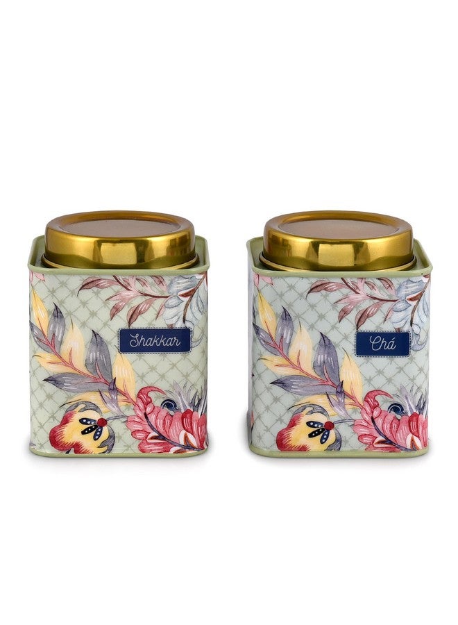Elan Stainless Steel Canister Jar | Container set for Tea Coffee and Sugar Storage Box Dabba Container 500 ML For Home and Kitchen Air Tight Pantry Organizers Containers (Set of 2, Printed Fern Green) - Image 2