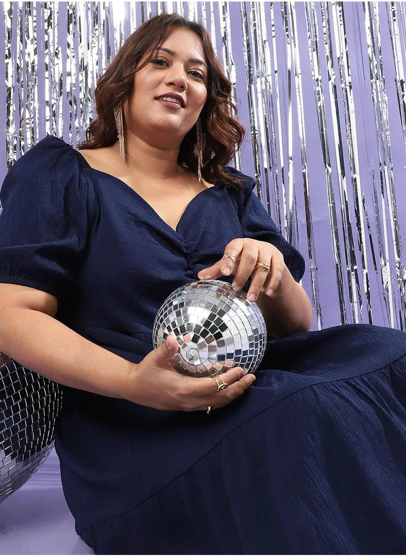 Instafab Plus Women's Midnight Blue Three-Tier Dress