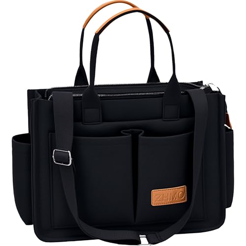 ZHMO Tote Bag for Women With Compartments and Zipper,Large Canvas Tote Women's Purse Crossbody Bags Work Laptop Book Bag Top Handle Satchels Handbags Shoulder Bag for Travel Nurse Teacher Church Gym Beach - Image 1