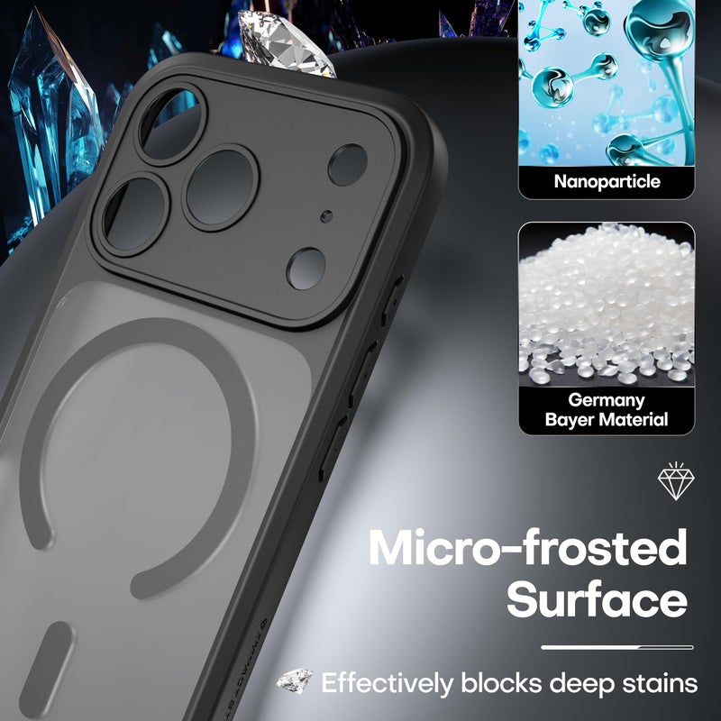 ImpactStrong Magnetic Guard Designed for iPhone 17 Pro Max Case [Camera Protection] [Military Grade Drop Tested] [Compatible with MagSafe] Slim Translucent Matte Phone Case (6.9") - Black - Image 4
