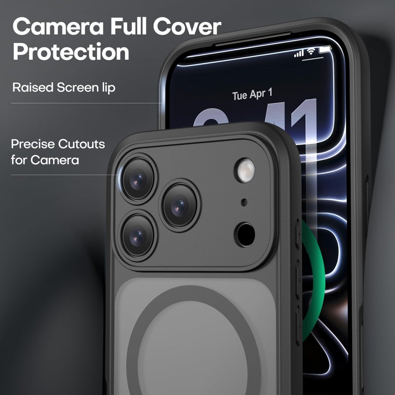 ImpactStrong Magnetic Guard Designed for iPhone 17 Pro Max Case [Camera Protection] [Military Grade Drop Tested] [Compatible with MagSafe] Slim Translucent Matte Phone Case (6.9") - Black - Image 3