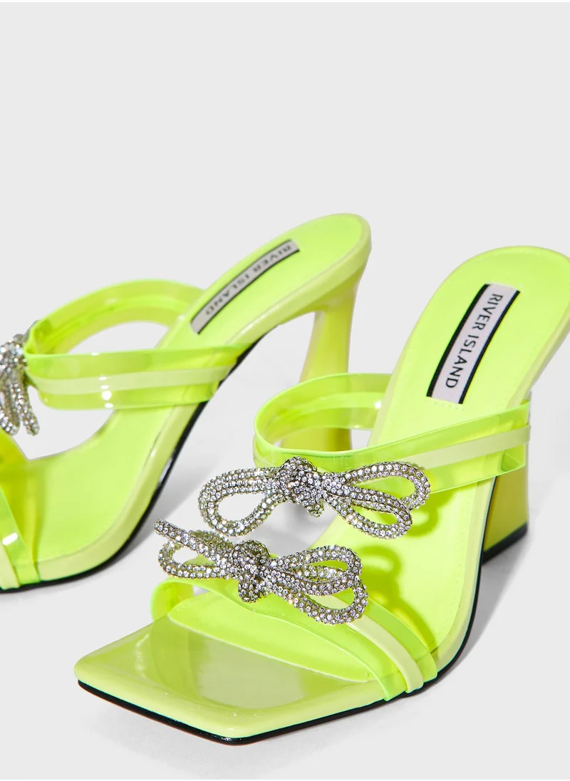 RIVER ISLAND Double Strap Bow Perspex Mule