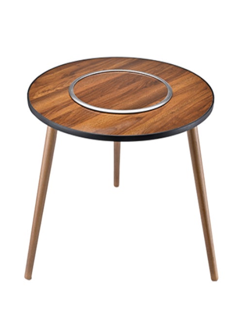 Multi-Purpose Camping Round Table with Grill Pan & Gril Net/ MDF Board / Birch Wood / Stainless Steel Material / 50kg Weight Capacity- Brown