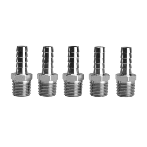 Beduan Stainless Steel 58 Hose Barb to 12 Male NPT Home Brew Fitting for Water Fuel Air Gas OilPack of 5 - Image 1