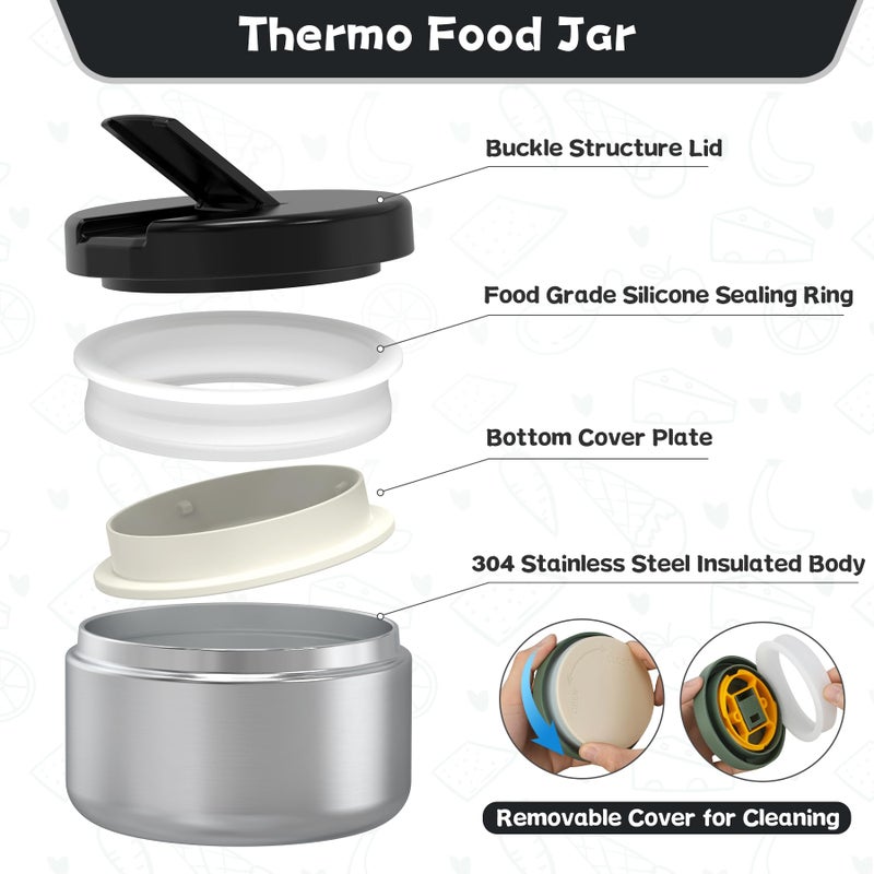 Aimsnk Kids Bento Lunch Box with 8oz Soup Thermo, Kids Leakproof Lunch Food Containers with 4 Compartment,Insulated Hot Food Jar with Lunch Bag for School, Travel (Black) - Image 5