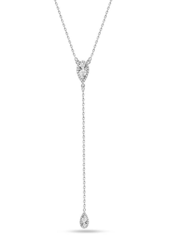 LeCalla 925 Sterling Silver Adjustable CZ Lariat Necklace for Women Simple CZ Y Necklace Jewelry Cable Chain Necklace with Lobster Claw Clasp 18 Inches - Image 1