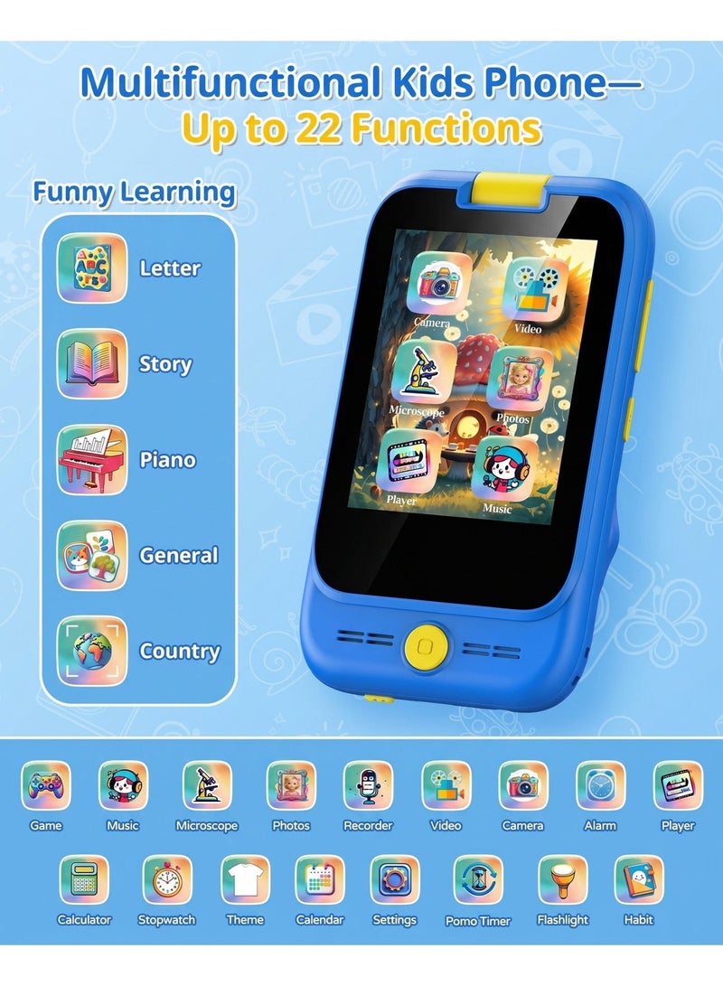 EVEREEN Kids Smart Phone Toy for Boys & Girls Ages 3-10, Kids Cell Phone Camera with 2.8” Touch Screen, Dual Camera, 1200X Microscope, Educational Learning Games, MP3 Music Player, Video Recorder, 32GB Card Birthday Gift - Image 2