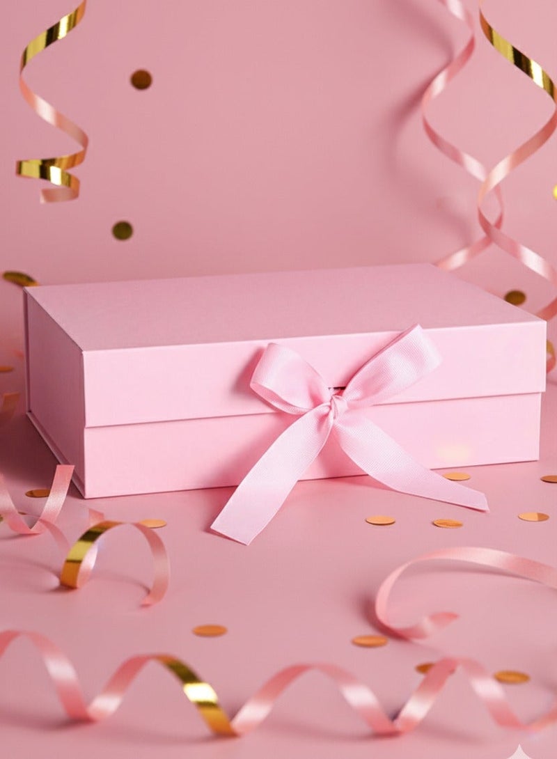 Neox Gift Box,33*25*12cm Pink Large Empty Gift Box with Ribbon, Luxury Magnetic Empty Gift Boxes,Folding Gift Boxes for Presents With Lid, Suitable for Festival, Birthday, Anniversary, Large Gift Boxes with Lid Ribbon and Magnetic Closure for Wrapping Gifts Folding Gift Boxes for Presents With Lid, Suitable for Festival, Birthday, Anniversary - Image 2