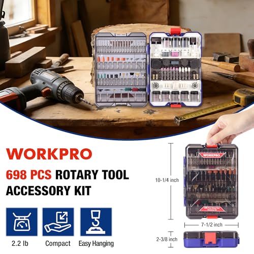 WORKPRO 698-Piece Rotary Tool Accessories Kit, Rotary Tool Bits for Easy Cutting, Grinding, Sanding, Polishing, Cleaning, Drilling, Carving and Engraving - Image 2