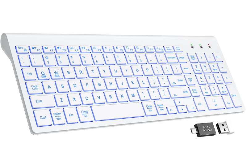 SABLUTE Wireless Keyboard with 7 Colored Backlits Rechargeable Silent Compact Cordless Computer Keyboard with Low Profile Quiet Light Up Keys for Windows PC Linux Chrome Mac White - Image 2