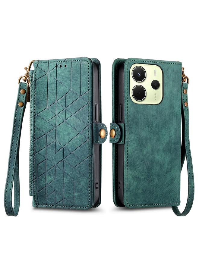 اس-توب جراب لهاتف Redmi Note 14 4G مقاس 163.25 مم، جراب هاتف جلدي بسحاب هندسي ومشبك جانبي - Image 2