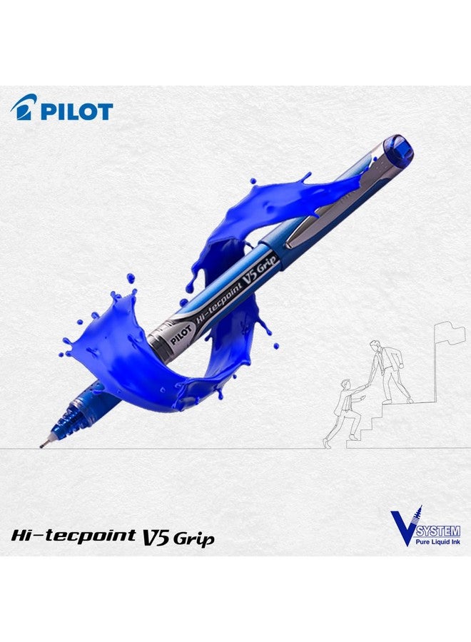 Pilot Hi-Tecpoint V5 Grip 0.5mm Extra Fine Point Pure Liquid Ink Roller Ball Pen with Dimpled Rubber Grip | Blue Ink, Pack Of 12 - Image 2