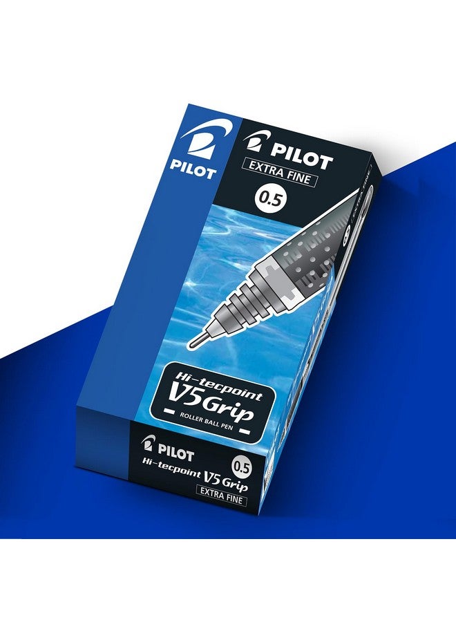 Pilot Hi-Tecpoint V5 Grip 0.5mm Extra Fine Point Pure Liquid Ink Roller Ball Pen with Dimpled Rubber Grip | Blue Ink, Pack Of 12 - Image 3