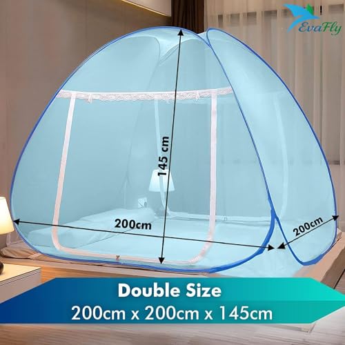 Evafly Mosquito Net for Double Bed | King Size Foldable Machardani | Polyester 30GSM Strong Net | PVC Coated Corrosion Resistant Steel Wire - Full Blue - Image 2