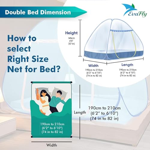 Evafly Mosquito Net for Double Bed | King Size Foldable Machardani | Polyester 30GSM Strong Net | PVC Coated Corrosion Resistant Steel Wire - Full Blue - Image 3