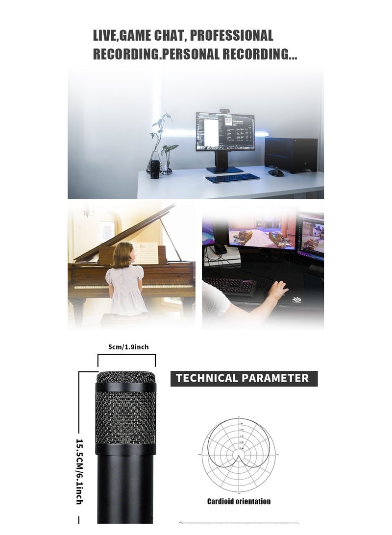 Gaming USB Microphone, PC Condenser Microphone,Recording Microphone, with Shock Stand for Podcast Youtube Video Stream Studio Recording Voice Over for Desktop/Laptop - Image 3