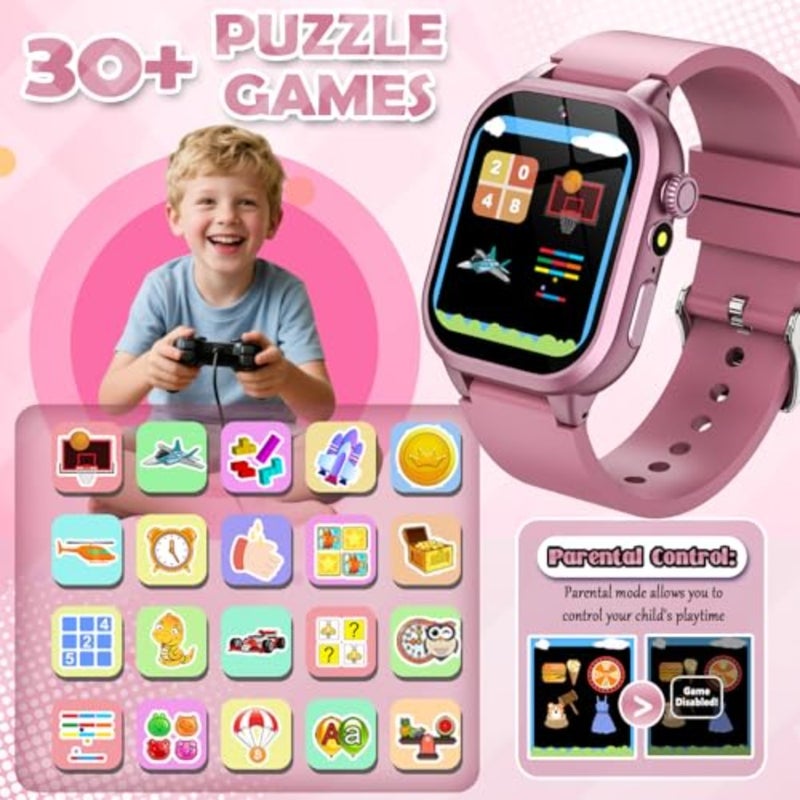 Smart Watches for Girls Boys Toys Ages 4-12 with 30+ Games Video Recorder Music Alarm Clock Learning Card HD Touchscreen 4 5 6 7 8 Year Olds Birthday Gift - Image 3