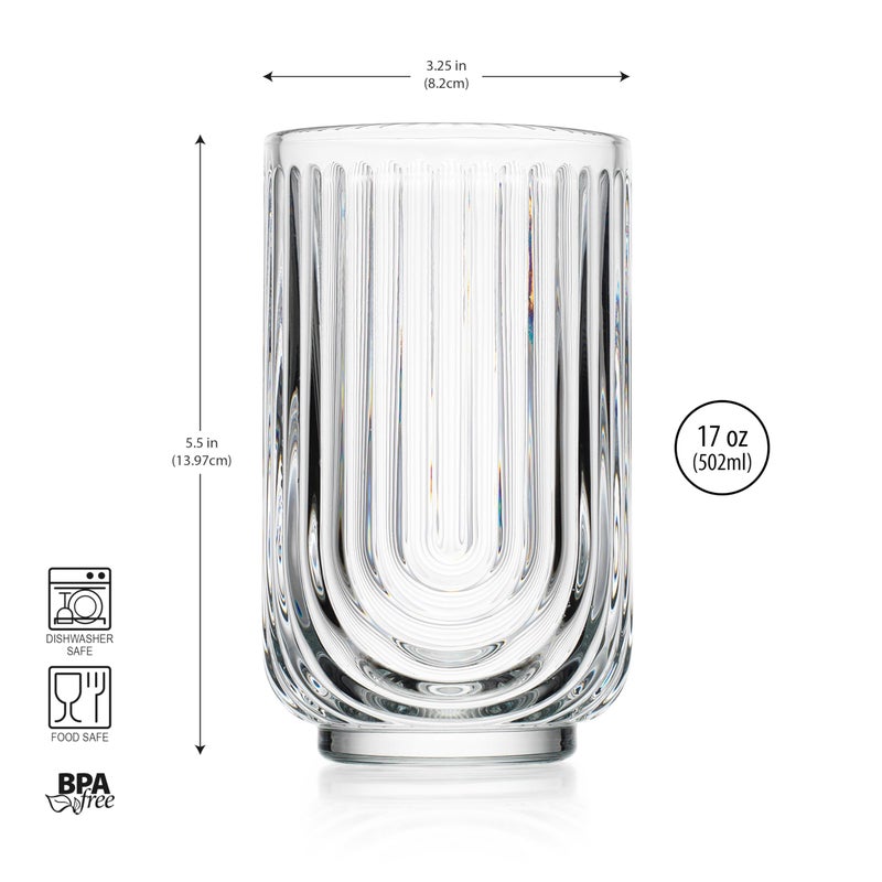 Glaver's Drinking Glasses Set of 8. 17oz Vintage Drinking Cups. Ripple Cocktail Glasses, Ribbed Drinking Highball Glass Cups. Arch Designed Art Deco Glassware for Water Juice Coffee. Package may Vary - Image 4