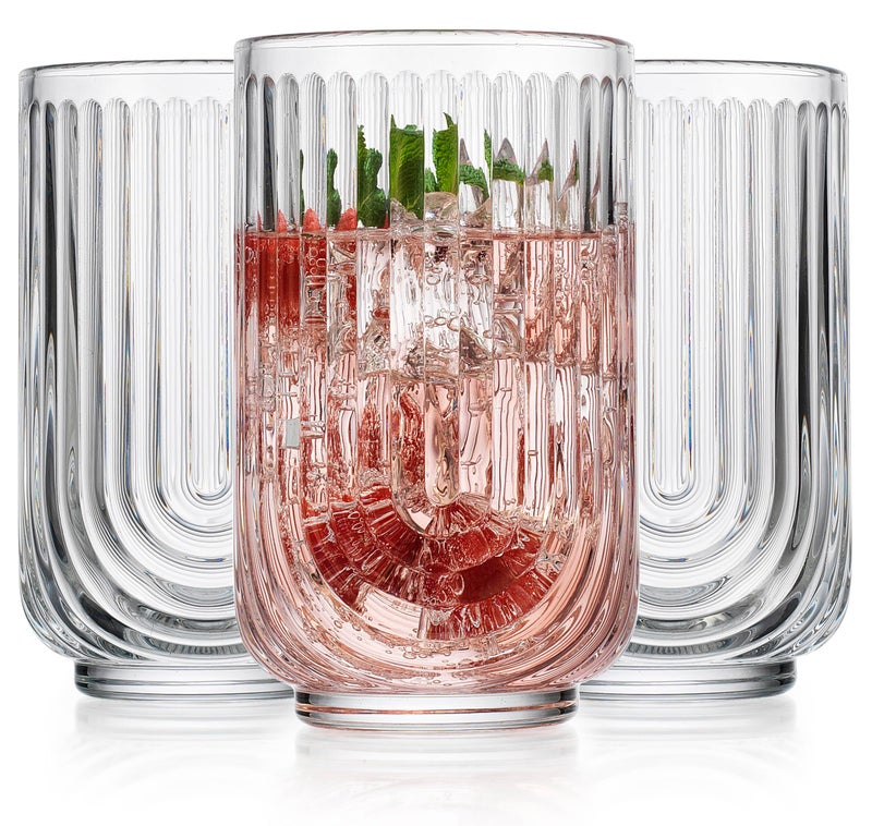 Glaver's Drinking Glasses Set of 8. 17oz Vintage Drinking Cups. Ripple Cocktail Glasses, Ribbed Drinking Highball Glass Cups. Arch Designed Art Deco Glassware for Water Juice Coffee. Package may Vary - Image 1