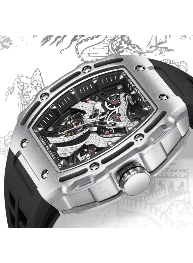 Mark Fairwhale Men's Automatic Mechanical Watch - Skeleton Dial with 3D Carvings, Luminous Hands, and Stainless Steel Case - Image 4