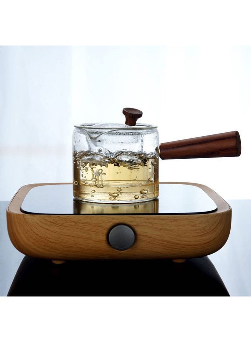 MIBRU Tea Concept Borosilicate Glass Heat Resistant Style Side Handle Glass Teapot Clear Boiling Loose Leaf Flower Tea Tea and herbal glass jug wood handle 550ml orange - Image 3