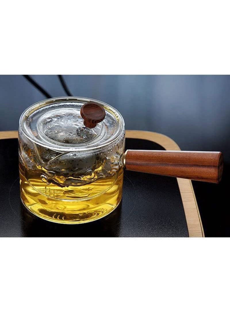 MIBRU Tea Concept Borosilicate Glass Heat Resistant Style Side Handle Glass Teapot Clear Boiling Loose Leaf Flower Tea Tea and herbal glass jug wood handle 550ml orange - Image 4