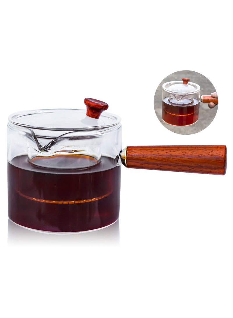 MIBRU Tea Concept Borosilicate Glass Heat Resistant Style Side Handle Glass Teapot Clear Boiling Loose Leaf Flower Tea Tea and herbal glass jug wood handle 550ml orange - Image 1