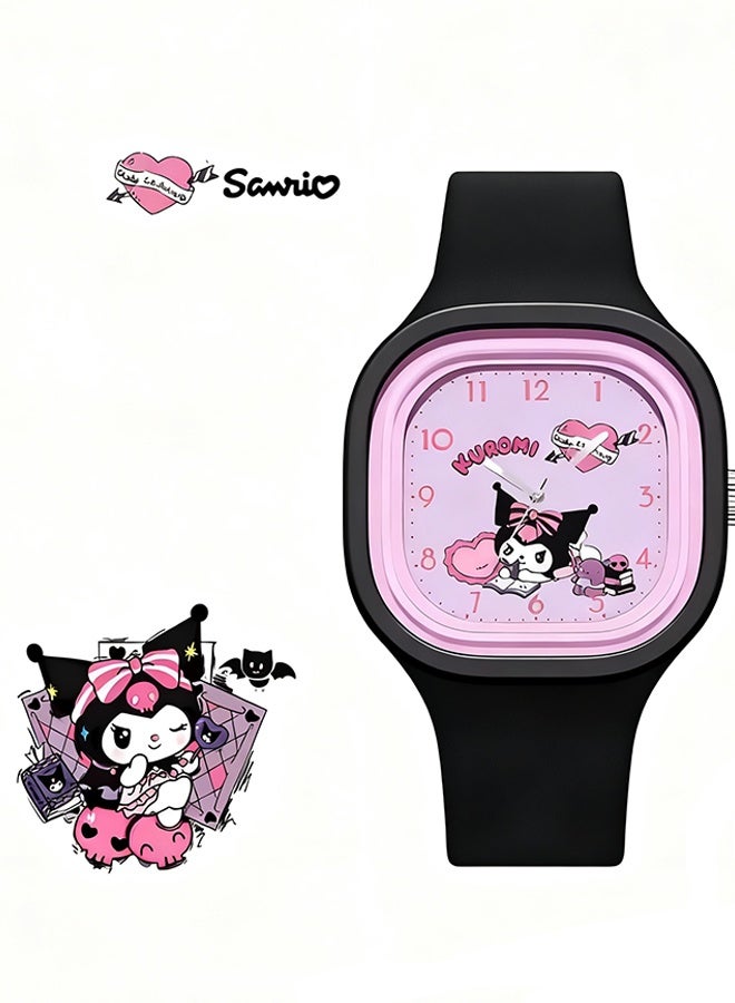 Happy D Black Square Cartoon Sanrio Kuromi Pattern Children's Watch Silicone Strap Suitable for All Ages Kids Gift Watches - Image 1