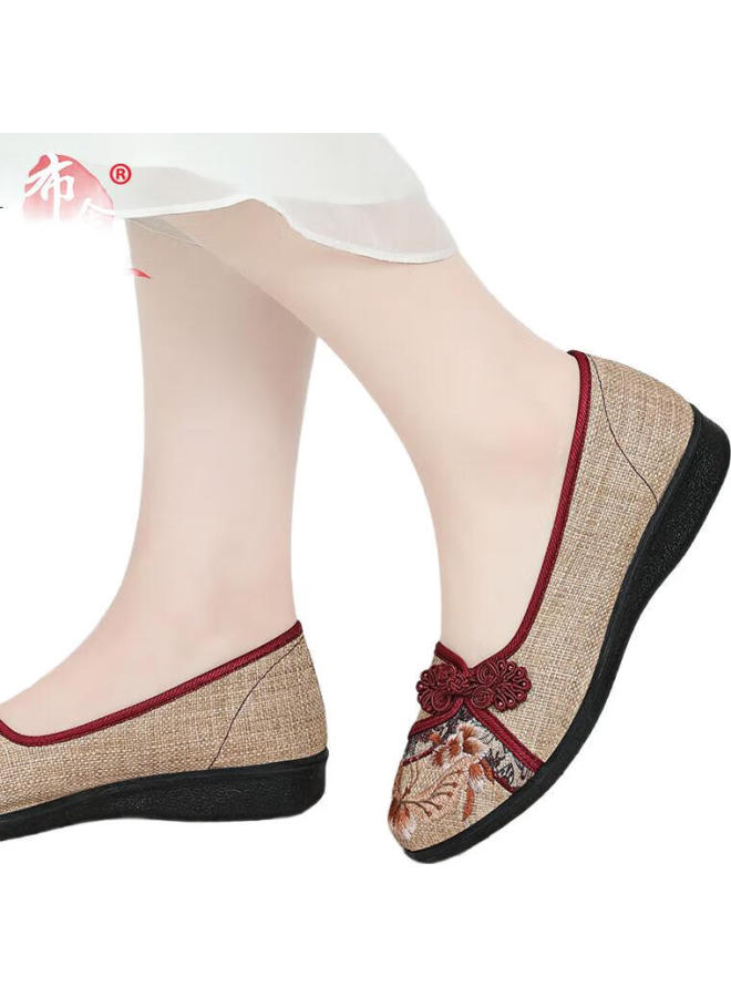 Busheyuan Soft Bottom Breathable Single Shoes With Buckle Mother Shoes Lazy Shoes Old Beijing Cloth Shoes Women 510-1332 Red 35 - Image 2